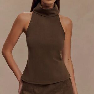 Brown Sleeveless Turtleneck Top Meshki